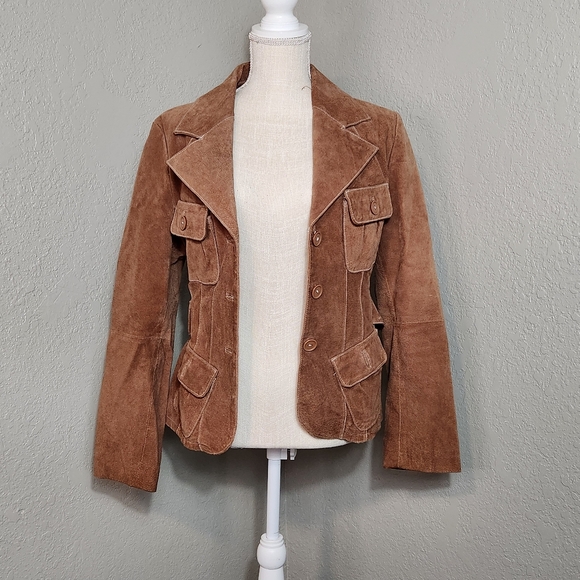 Rue 21 Large Brown Western 100% Leather Front Button Closure 4 Pocket Jacket - Picture 8 of 10